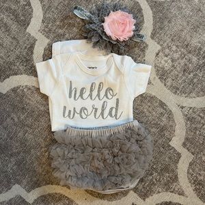 Hello World Baby girl outfit.